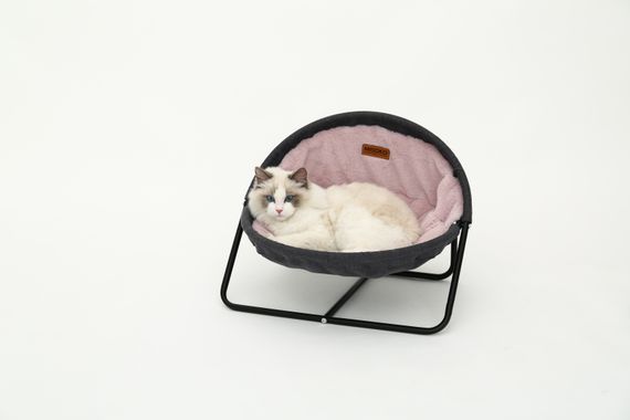 Складаний лежак для домашніх тварин MISOKO Pet bed round plush, 45x45x22 cm, grey and pink | Зображення 4