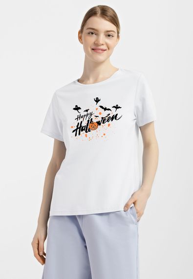 Футболка жіноча біла з принтом "Щасливого Геловіну 2", M
