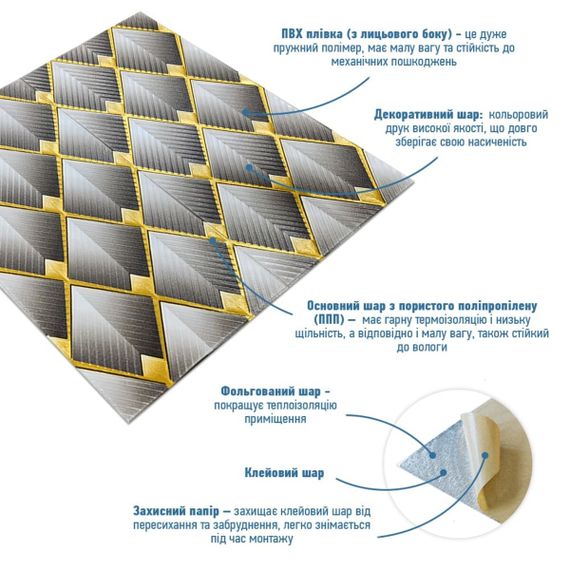 Панель стінова 3D 700х700х4мм ромб сірий (D) SW-00001986 | Зображення 1