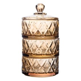 Конфетница трехуровневая Ø 10 см стеклянная с крышкой коричневая HP-YH-80