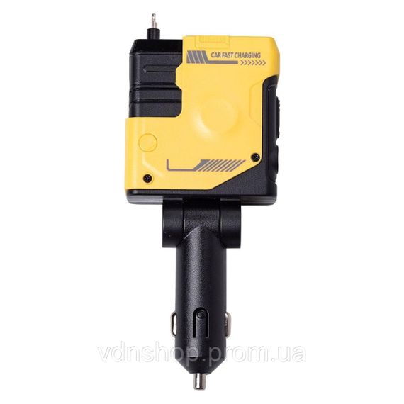 Автомобільний зарядний пристрій MECHA з висувними кабелями та портами USB/Type-C Жовтий HP-A1Y | Зображення 1