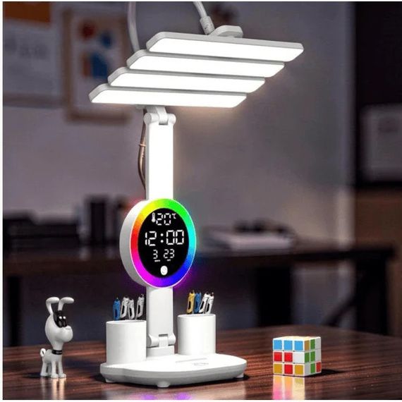 Настільна LED лампа KRX-104 з RGB-підсвіткою, вентилятором, годинником і підставкою | Зображення 5