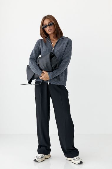 В'язаний кардиган із коміром на блискавці - темно-сірий цвет, ONE SIZE (є розміри) | Зображення 2