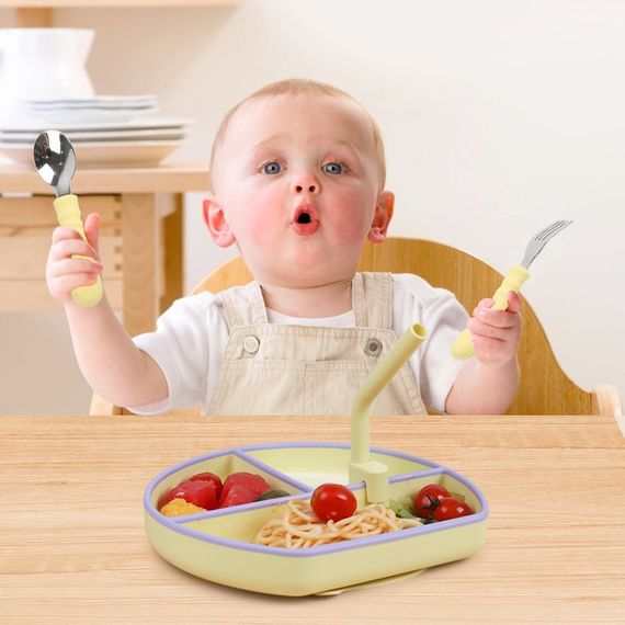 Приборы металлические детские ложка и вилка с силиконовыми ручками Синие | Зображення 5