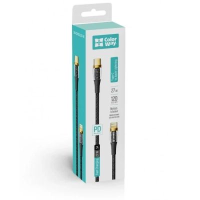 Дата кабель USB-C to Lightning 1.2m 3A 27W black ColorWay (CW-CBPDCL057-BK) (CW-CBPDCL057-BK) | Зображення 3