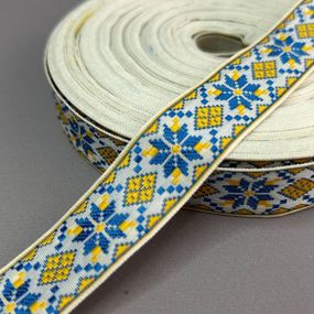 2см Тесьма национальная с орнаментом - жовто-блакитна