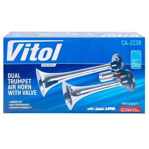 Сигнал пневматичний VITOL/CA-2238/CIKADA 2 дудки, метал 12В/24В | Зображення 1