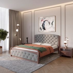 Двоспальне дерев'яне ліжко Mebigrand Мехіко Горіх темний/Аляска 93 (Сірий) 140х200 см (MBG-12208)