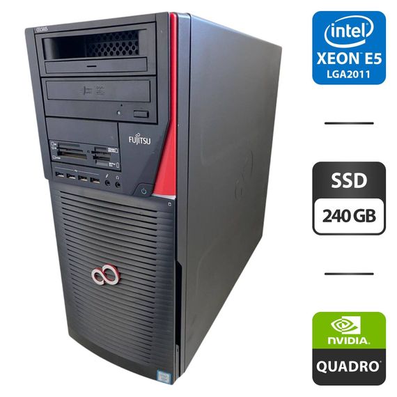 Робоча станція Fujitsu Celsius M740n Tower / Intel Xeon E5-2697 v3 (14 (28) ядер по 2.6 - 3.6 GHz) / 64 GB DDR4 / 240 GB SSD / nVidia Quadro K2200, 4 GB GDDR5, 128-bit / DVD-ROM б/в