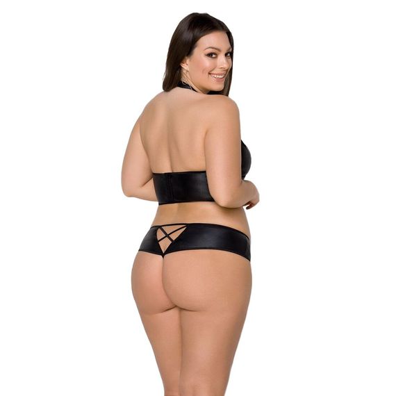 Комплект з екошкіри Passion NANCY BIKINI 4XL/5XL black, бра та трусики з імітацією шнурівки | Зображення 1