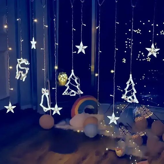 Гірлянда-штора 2,5м з пультом ДУ та 12 фігурками, холодний білий, XPRO (234564335_285) | Зображення 5