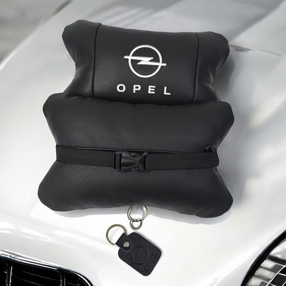 Набор автомобильных подушек 2шт для Opel, натуральная кожа, стильные черные подголовники Опель для авто | Зображення 4