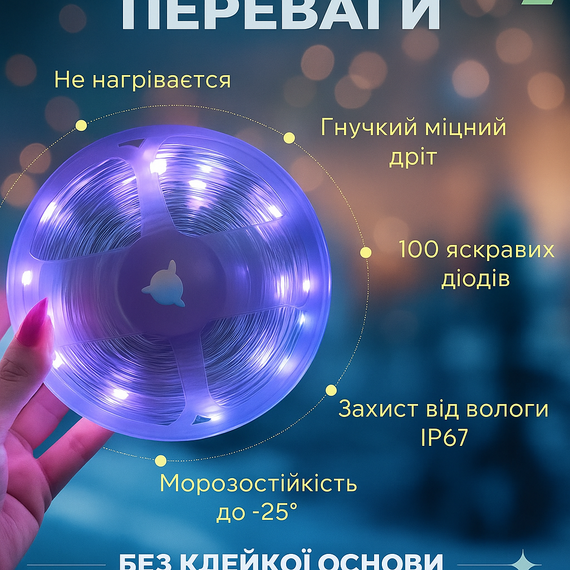 Умная светодиодная гирлянда LED RGB 5050, 5 м, водонепроницаемая IP67, многоцветная подсветка, с USB питанием 5.5V | Зображення 3