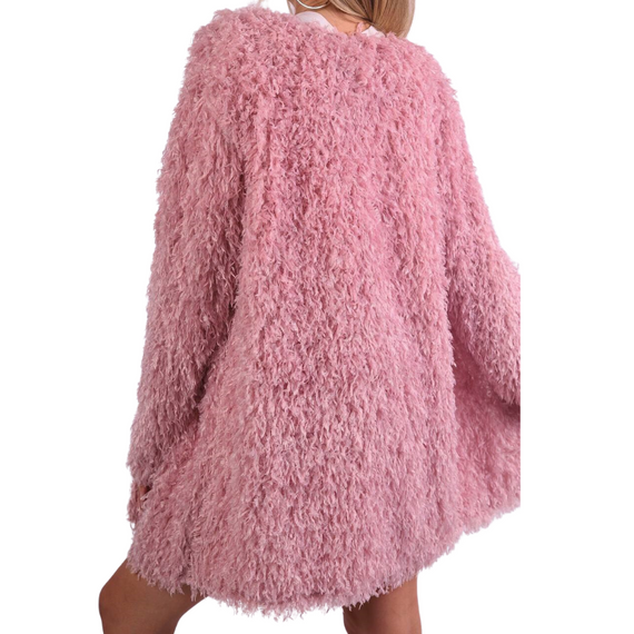 Кардиган жіночий бежевий/рожевий середньої довжини. Кардиган з штучного пір'я | Зображення 5