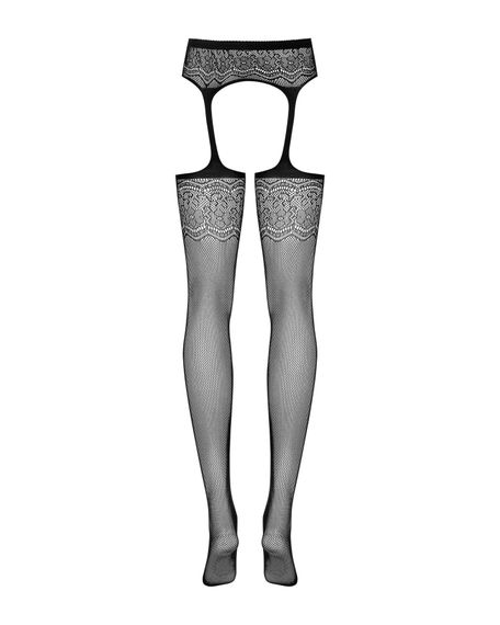 (SALE) Сітчасті панчохи-стокінги з квітковим малюнком Obsessive Garter stockings S207 S/M/L,чорні, імітація | Зображення 5