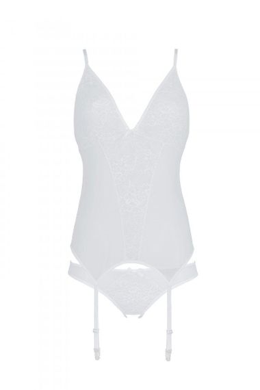 Корсет с пажами, трусики с ажурным декором и открытым шагом Passion URSULA CORSET L/XL, white sexstyle | Зображення 4