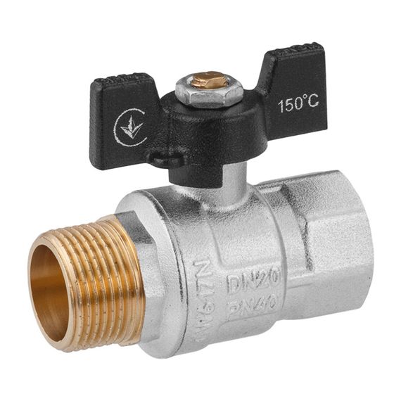 Кран кульовий Kroner 3/4" ВЗ PN40 метелик, нікельований (CV033210)