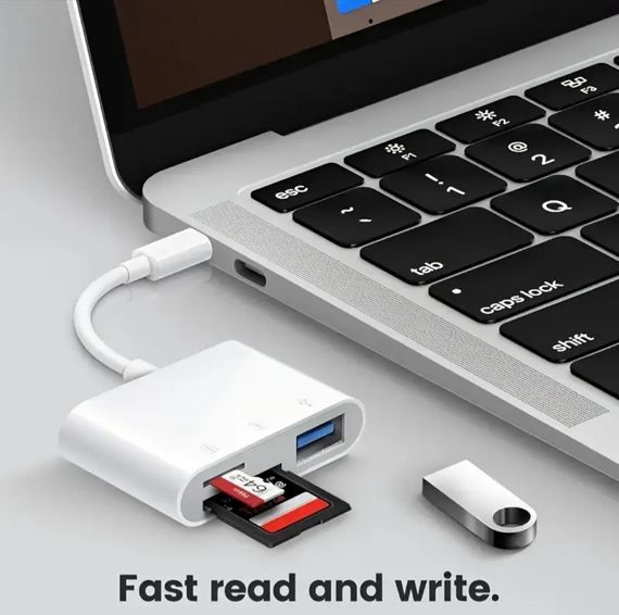 Универсальный кард-ридер 3-в-1 (SD/TF/CF) с Type-C и USB-портами, OTG-адаптер для телефонов, ноутбуков и др. | Зображення 2