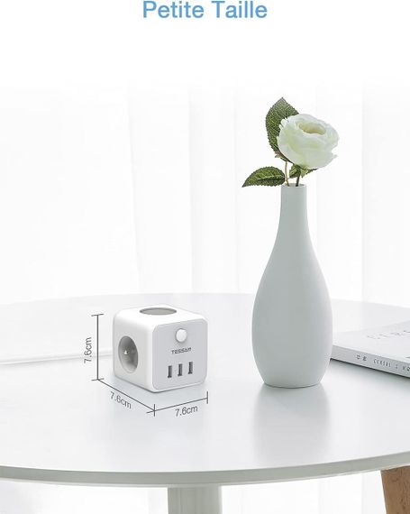 Сетевой удлинитель TESSAN USB Power Strip Cube, 3 розетки, 3 USB-порта, выключатель, 1.5 м, серый | Зображення 3