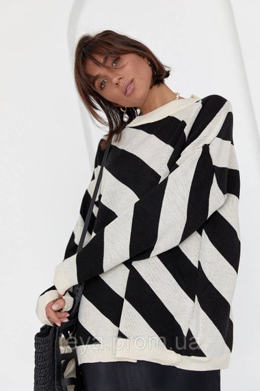 Жіноча кофта оверсайз у діагональну смужку колір бежевий розмір S FL_000545 | Зображення 7