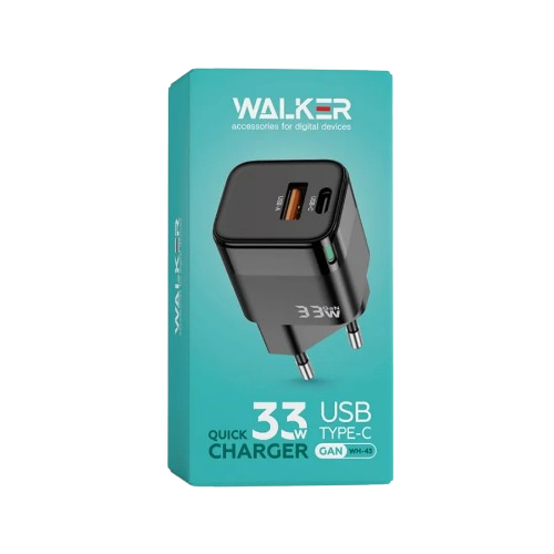 Зарядний пристрій мережевий USB/Type-C QC+PD 33W чорний WALKER WH-43 | Зображення 1
