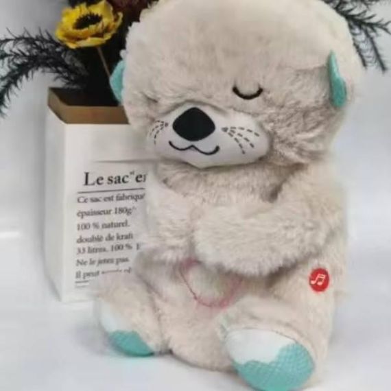 Іграшка м'яка заспокійлива Дихаюча Видра на батарейках Сіра