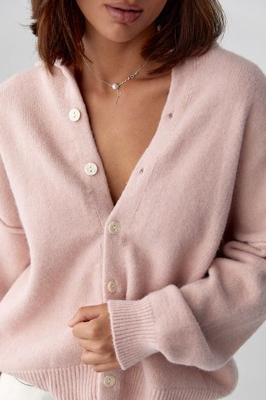 Теплий в'язаний кардиган на ґудзиках - пудра цвет, ONE SIZE (є розміри) | Зображення 3