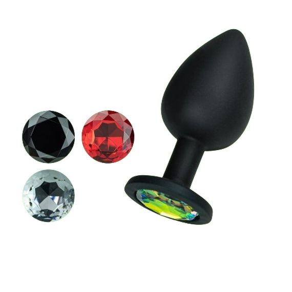 Анальная пробка Cuore Crushious, со сменными кристаллами, силиконовая, черная, 7 х 2.7 см, размер S sexstyle
