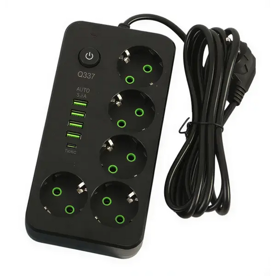 Мережевий фільтр-подовжувач 5 розеток 4xUSB-A 1xUSB-C 5м чорний HP-5-52
