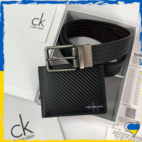Мужской подарочный набор ремень и портмоне Calvin Klein натуральная кожа