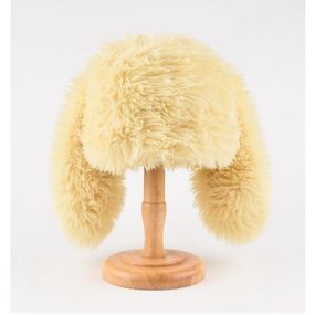 Пухнаста шапка з вушками кролика Жовтий One Size 54-57р (1278)