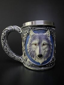 Кружка Вовк 400 мл — 3D келих із нержавіючої сталі та епоксидної смоли 400мл.