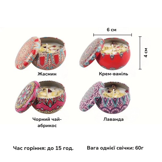 Набір №2 з 4 соєвих аромасвічок у подарунковій коробці, вага набору 240г Без бренду 58589-9 | Зображення 3