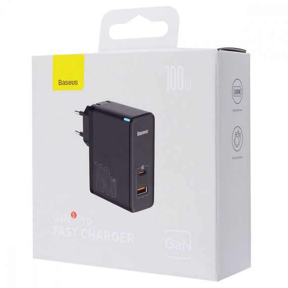 МЗП Baseus GaN5 Pro 100W (Type-C + USB) + Кабель Type-C + Type-C | Зображення 1