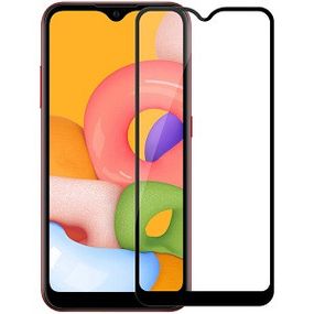 Защитное стекло 3D для Samsung Galaxy A01 Черное (полная проклейка на весь экран)