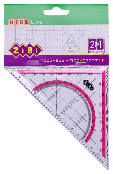 Косинець 2 в 1,140 мм, 90°45°, з рожевою смужкою, блістер, KIDS Line ZiBi ZB.5623-10 (5981)
