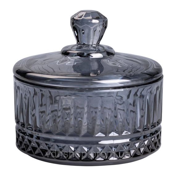 Цукерниця з кришкою Ø 10 см скляна Сіра HP-YH-78 | Зображення 1