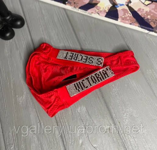 Стринги Victoria's Secret со стразами на выбор, женские стринги Виктория Сикрет, стринги Виктория Сикрет M, Красный, Гладенькие (классические) | Зображення 4