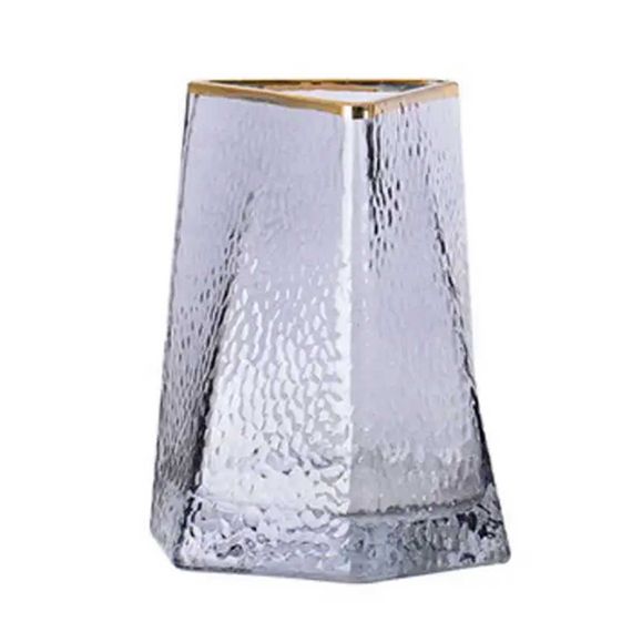 Ваза для квітів Goldland скляна 16 см, прозора з золотим обідком