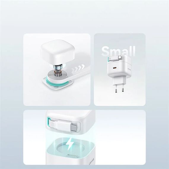 МЗП Usams US-CC202 GaN With Type-C Magnetic Retractable Cable Module XMF Ser. 35W (2USB-C) White | Зображення 4