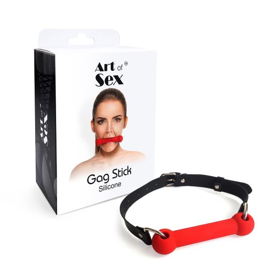 Кляп Палка, силикон и натуральная кожа, Art of Sex - Gag Stick Silicon, Красный | Зображення 3