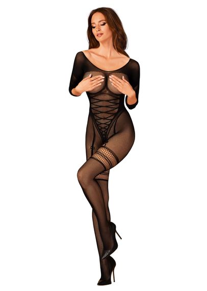 Сітчастий бодістокінг з імітацією підв’язок Obsessive Bodystocking G329 S/M/L, black, з доступом | Зображення 2