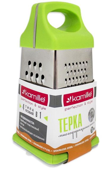 Терка-шинківниця Kamille 22см 4х гранна з пластиковою ручкою і лотком