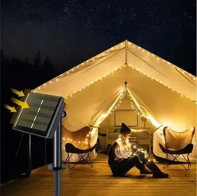 Гірлянда нитка на сонячній батареї 1000 LED 100 м чорний дріт жовтий