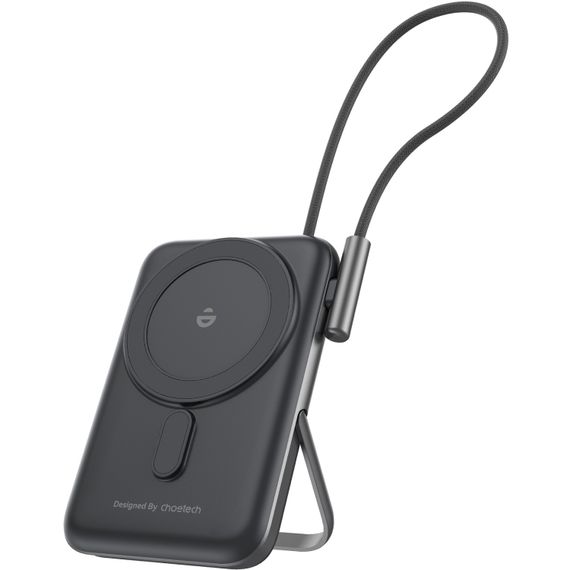 УМБ Choetech Magnetic Wireless 10000mAh 20W PD USB-C In/Out,Qi-15W,build-in cabel  Black | Зображення 2