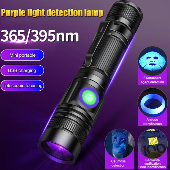 Ліхтар УФ HOSPORT 3400mAh LED UV 365nm Flashlight з акумулятором 18650 lithium battery Чорний (sv1884) | Зображення 3