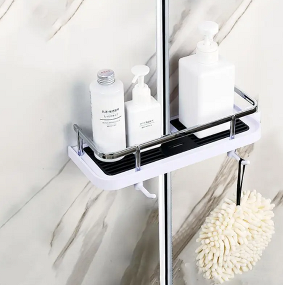 Полиця для ванної кімнати Shower Rack Регульована стійка для душу з тримачем шланга та гачками | Зображення 2