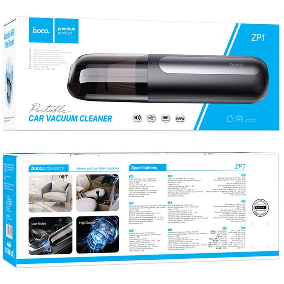 Портативный пылесос Hoco ZP1 Cool portable car vacuum cleaner Black gray | Зображення 5