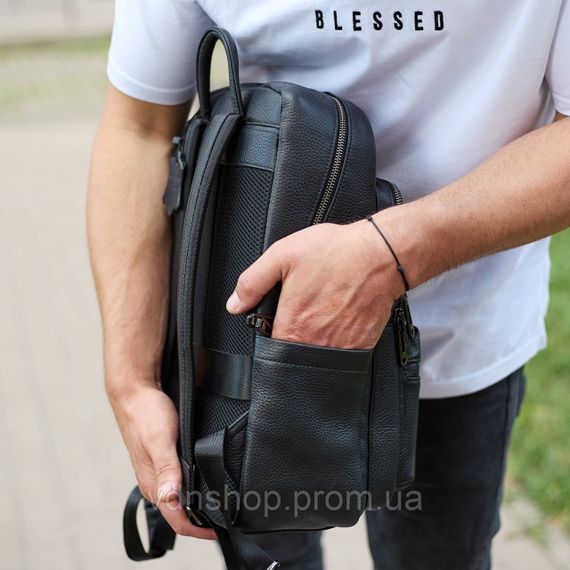 Городской мужской рюкзак из натуральной кожи 40х30х18, рюкзак для работы и путешествий, черный | Зображення 9
