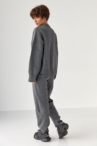 Трикотажний костюм з рваним ефектом - сірий цвет, ONE SIZE (є розміри) | Зображення 1